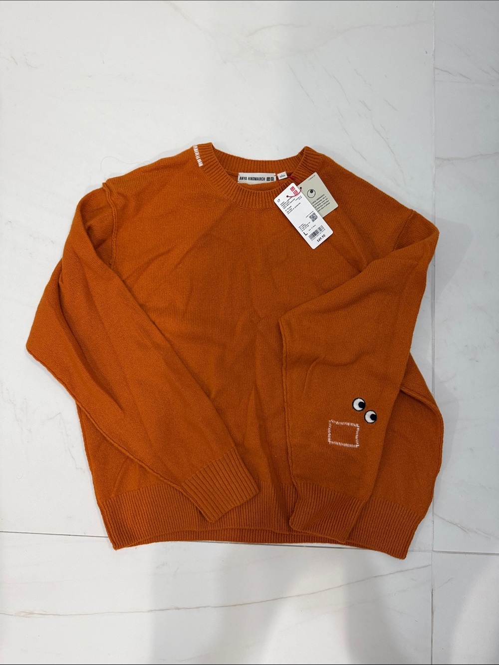 UNIQLO x ANYA HINDMARCH Wool Orange Crewneck Sweater